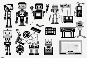 A sketch of a robot engineer working on a computer tattoo idea