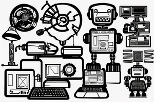 A sketch of a robot engineer working on a computer tattoo idea