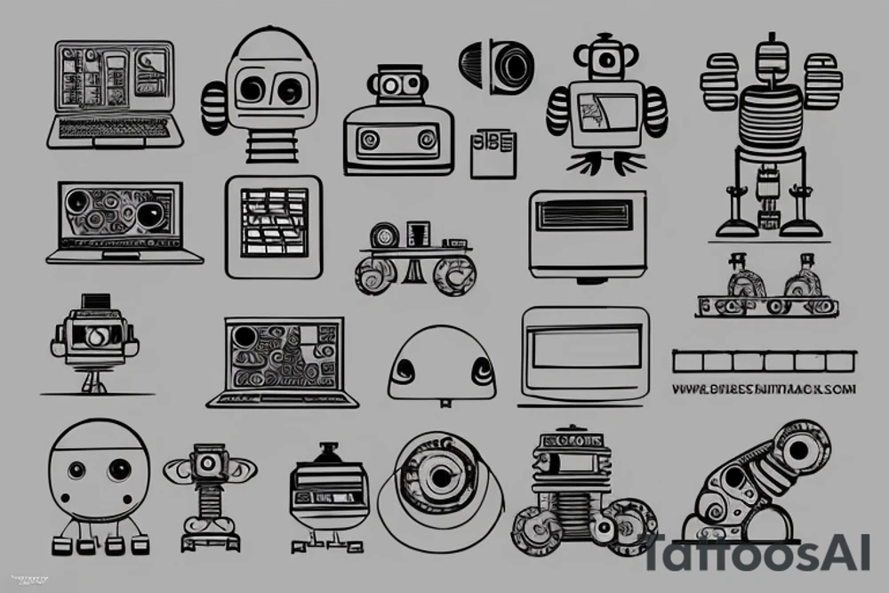 robot engineer working on a computer tattoo idea