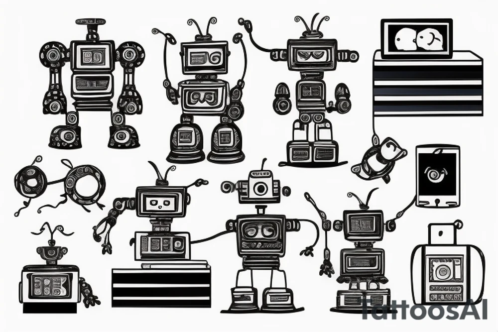 robot engineer working on a computer tattoo idea