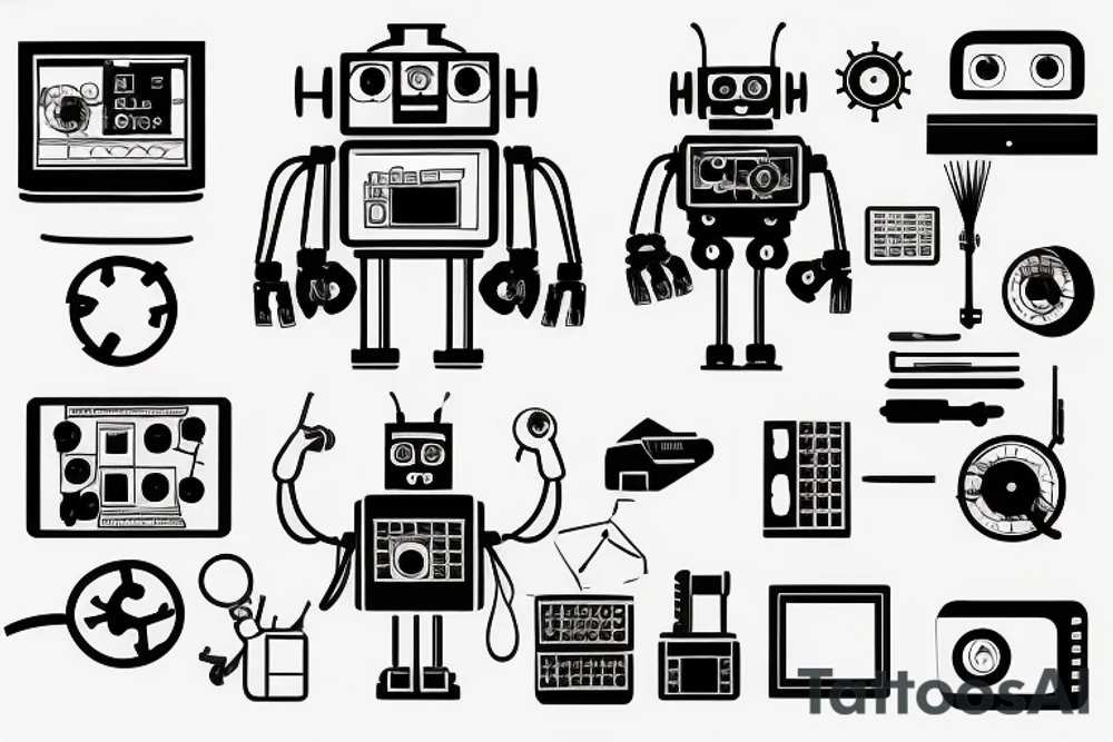robot engineer working on a computer tattoo idea