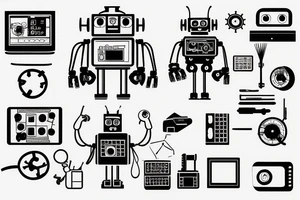 robot engineer working on a computer tattoo idea