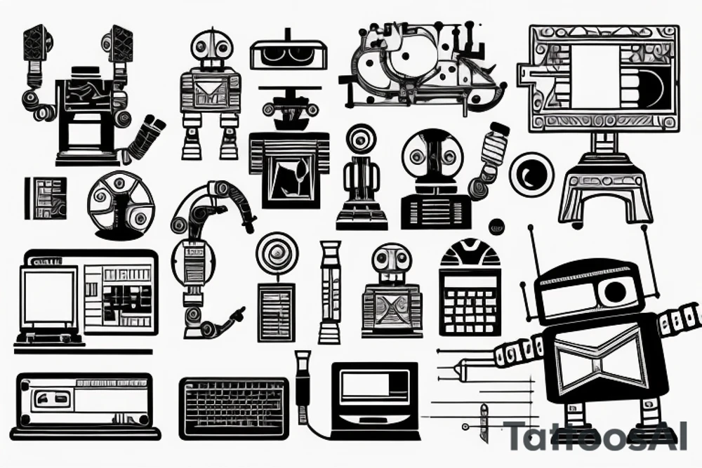 robot engineer working on a computer tattoo idea