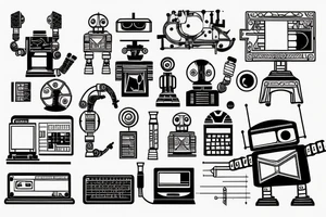robot engineer working on a computer tattoo idea