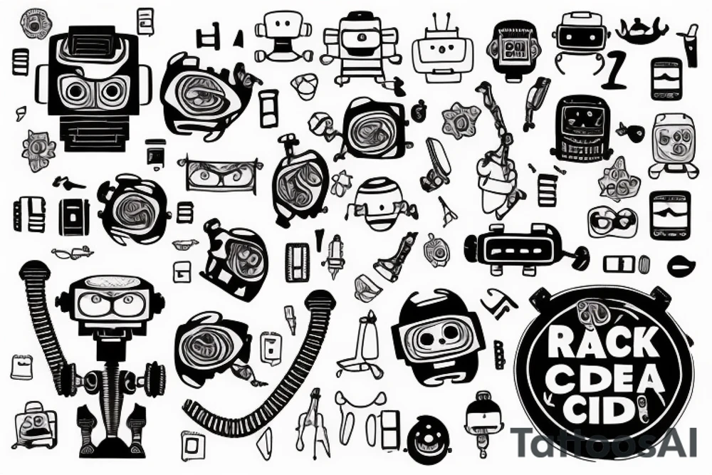 A robot arm holding a code script tattoo idea