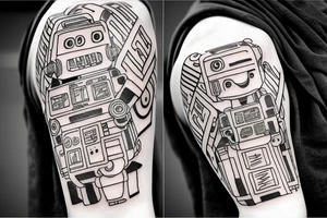 A robot arm holding a code script tattoo idea