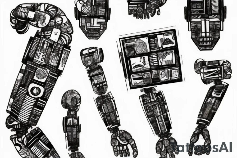 A robot arm holding a code script tattoo idea