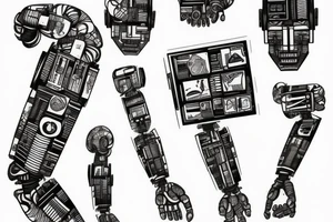 A robot arm holding a code script tattoo idea