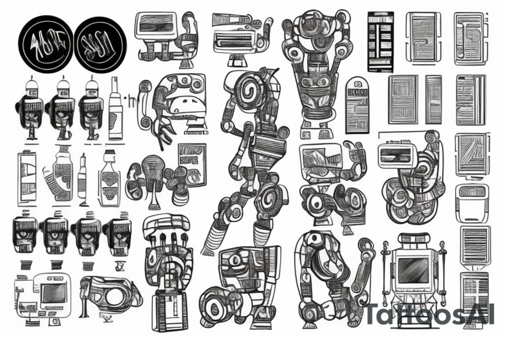 A robot arm holding a code script tattoo idea