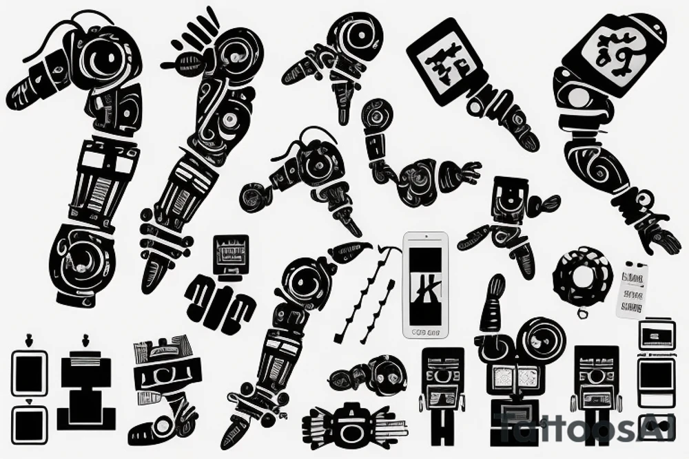 A robot arm holding a code script tattoo idea