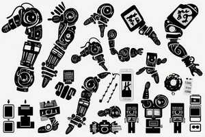 A robot arm holding a code script tattoo idea