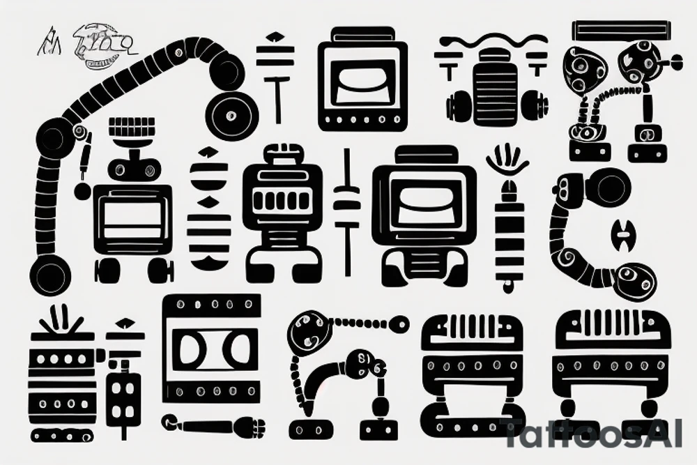 A robot arm holding a code script tattoo idea
