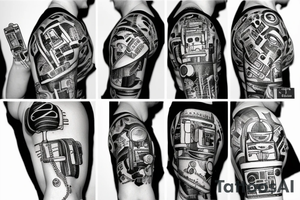 A robot arm holding a code script tattoo idea