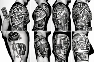 A robot arm holding a code script tattoo idea