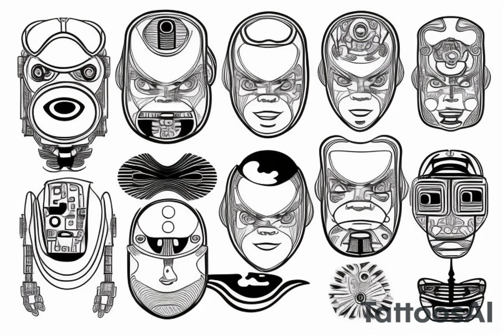 A robot face with coding lines forming its features tattoo idea A robot face with coding lines forming its features tattoo idea