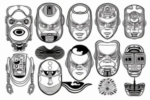 A robot face with coding lines forming its features tattoo idea