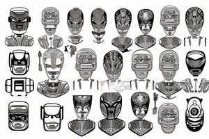A robot face with coding lines forming its features tattoo idea
