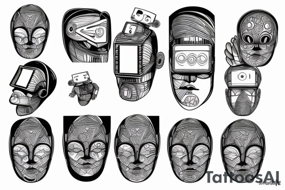 A robot face with coding lines forming its features tattoo idea