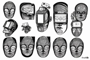 A robot face with coding lines forming its features tattoo idea