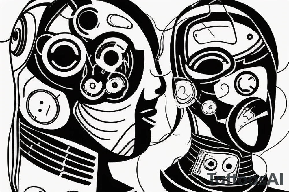 A robot face with coding lines forming its features tattoo idea A robot face with coding lines forming its features tattoo idea