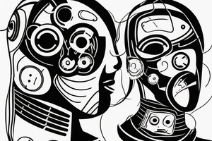 A robot face with coding lines forming its features tattoo idea