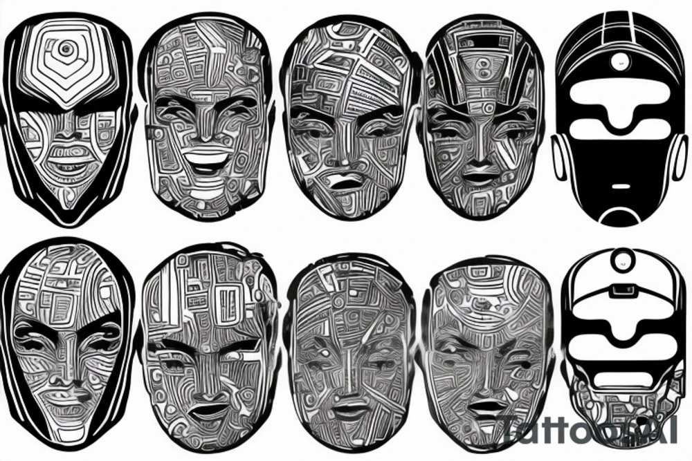 A robot face with coding lines forming its features tattoo idea A robot face with coding lines forming its features tattoo idea