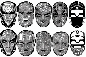 A robot face with coding lines forming its features tattoo idea