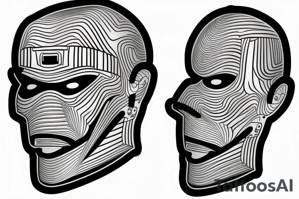 A robot face with coding lines forming its features tattoo idea