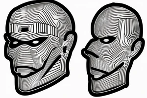 A robot face with coding lines forming its features tattoo idea