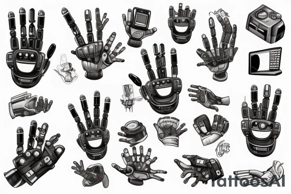 A detailed illustration of a robot hand typing on a keyboard tattoo idea