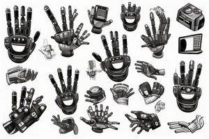 A detailed illustration of a robot hand typing on a keyboard tattoo idea
