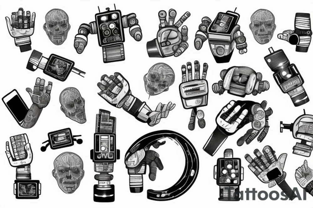 A detailed illustration of a robot hand typing on a keyboard tattoo idea