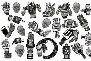 A detailed illustration of a robot hand typing on a keyboard tattoo idea
