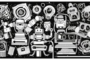 A detailed illustration of a robot hand typing on a keyboard tattoo idea