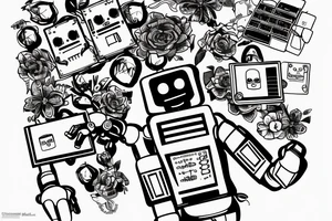 A detailed illustration of a robot hand typing on a keyboard tattoo idea