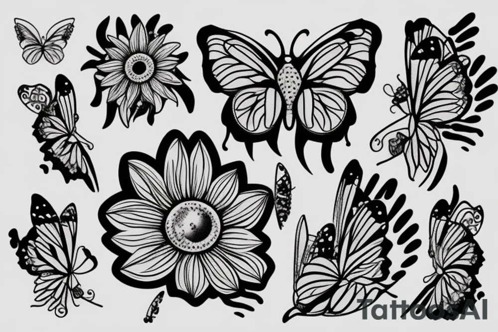 Sunflowers with butterflies and paw prints tattoo idea