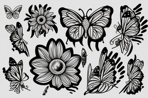 Sunflowers with butterflies and paw prints tattoo idea