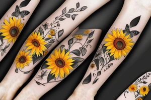 Sunflowers with butterflies and paw prints tattoo idea