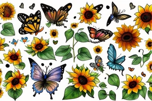 Sunflowers with butterflies with paw prints tattoo idea