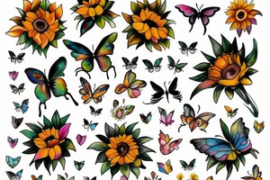Sunflowers butterflies with paw prints tattoo idea