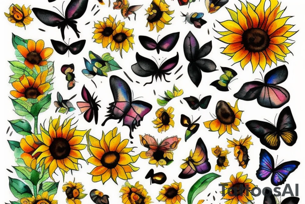 Sunflowers butterflies with paw prints tattoo idea