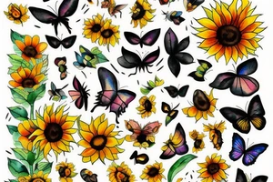 Sunflowers butterflies with paw prints tattoo idea