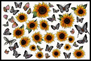 Sunflowers with paw prints and butterflies tattoo idea