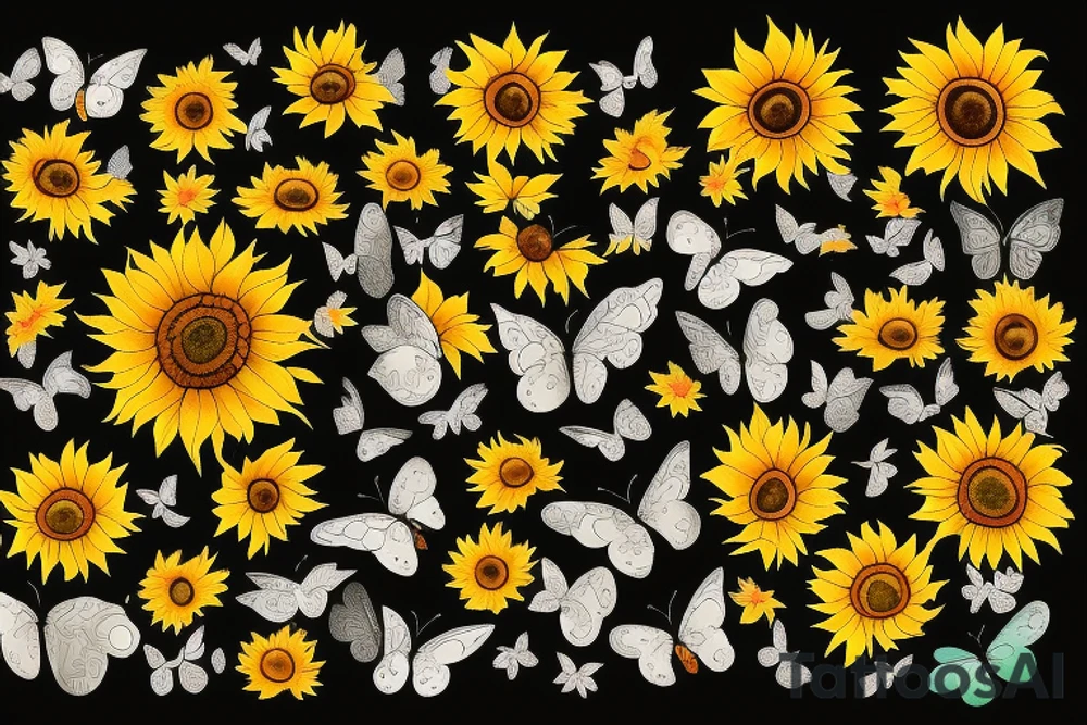 Sunflowers with paw prints and butterflies tattoo idea