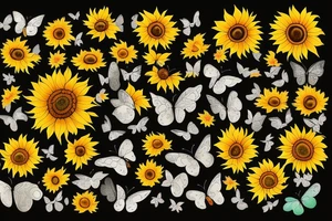 Sunflowers with paw prints and butterflies tattoo idea