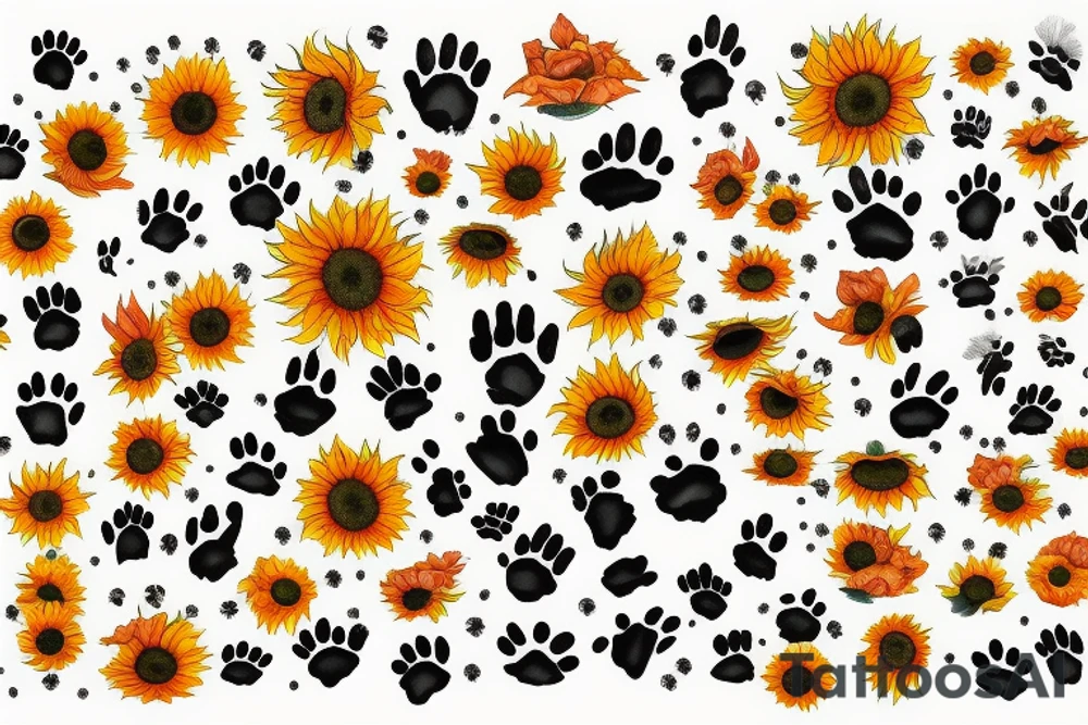 Sunflowers with paw prints tattoo idea