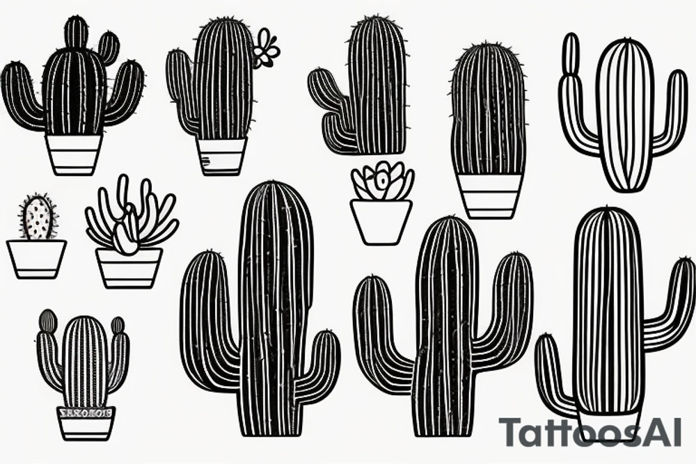 simple unique cactus no shading tattoo idea