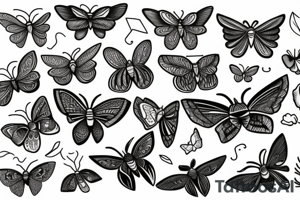 moth line work no shading tattoo idea
