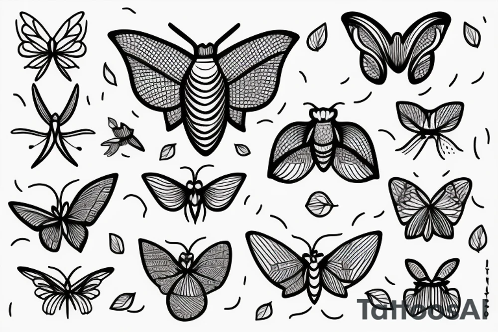 moth line work no shading tattoo idea