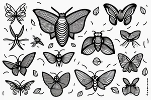 moth line work no shading tattoo idea